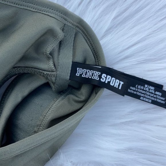 🎖 PINK Cross-Front Sports Bra, sage green, M - Picture 3 of 3